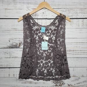 h.i.p. Boho Floral Crochet Knit Lace Vest Grey | Medium